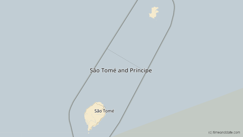 A map of São Tomé und Príncipe, showing the path of the 21. Mai 2031 Ringförmige Sonnenfinsternis