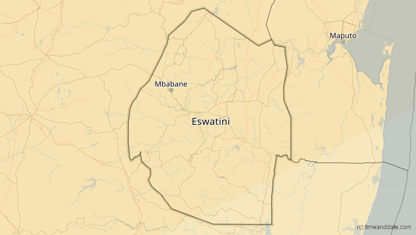A map of Eswatini, showing the path of the 21. Mai 2031 Ringförmige Sonnenfinsternis