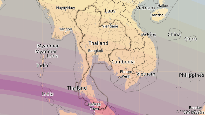 A map of Thailand, showing the path of the 21. Mai 2031 Ringförmige Sonnenfinsternis