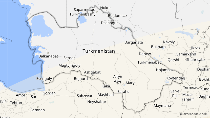 A map of Turkmenistan, showing the path of the 21. Mai 2031 Ringförmige Sonnenfinsternis