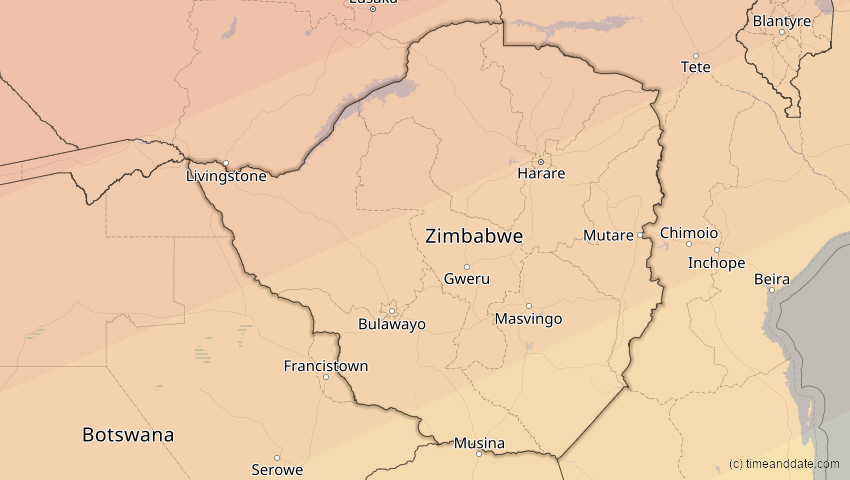 A map of Simbabwe, showing the path of the 21. Mai 2031 Ringförmige Sonnenfinsternis