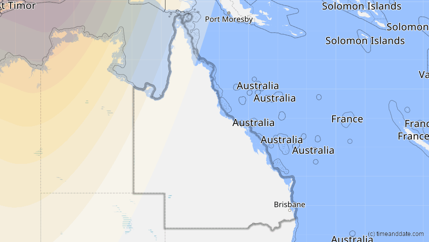 A map of Queensland, Australien, showing the path of the 21. Mai 2031 Ringförmige Sonnenfinsternis