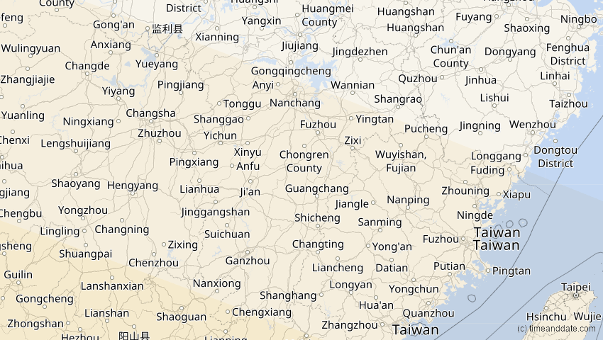 A map of Jiangxi, China, showing the path of the 21. Mai 2031 Ringförmige Sonnenfinsternis