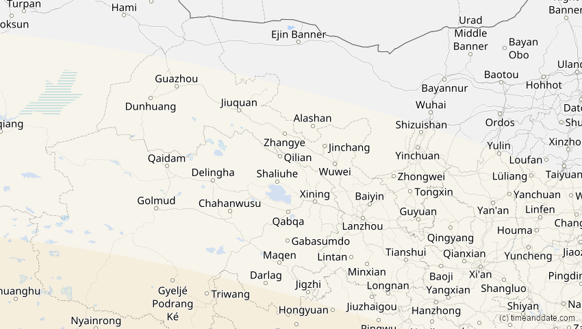 A map of Gansu, China, showing the path of the 21. Mai 2031 Ringförmige Sonnenfinsternis