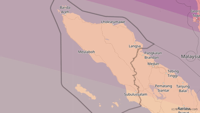 A map of Aceh, Indonesien, showing the path of the 21. Mai 2031 Ringförmige Sonnenfinsternis