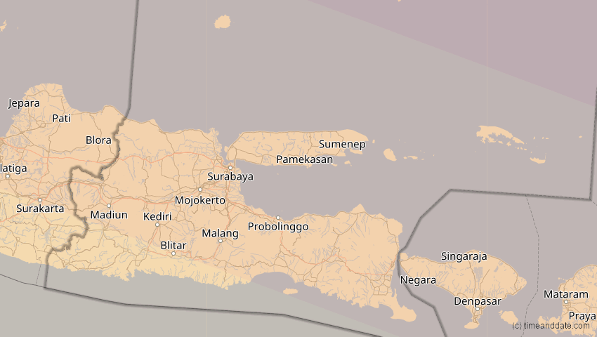 A map of Jawa Timur, Indonesien, showing the path of the 21. Mai 2031 Ringförmige Sonnenfinsternis