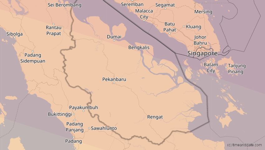 A map of Riau, Indonesien, showing the path of the 21. Mai 2031 Ringförmige Sonnenfinsternis