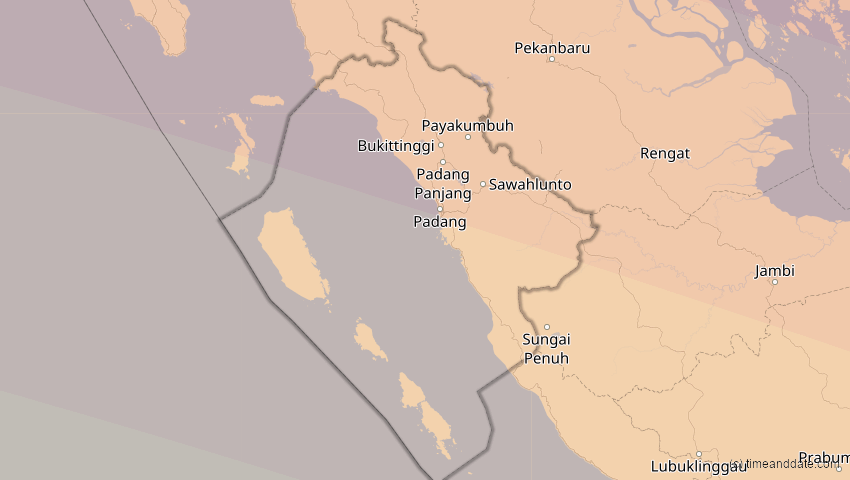A map of Sumatera Barat, Indonesien, showing the path of the 21. Mai 2031 Ringförmige Sonnenfinsternis