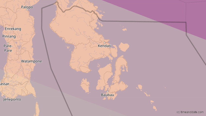 A map of Sulawesi Tenggara, Indonesien, showing the path of the 21. Mai 2031 Ringförmige Sonnenfinsternis