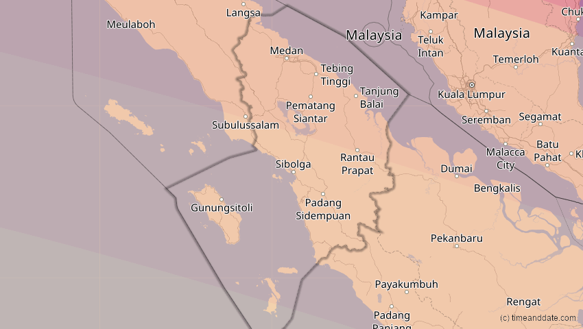 A map of Sumatera Utara, Indonesien, showing the path of the 21. Mai 2031 Ringförmige Sonnenfinsternis
