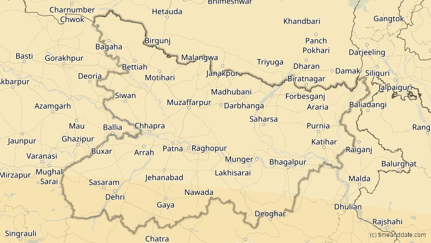 A map of Bihar, Indien, showing the path of the 21. Mai 2031 Ringförmige Sonnenfinsternis
