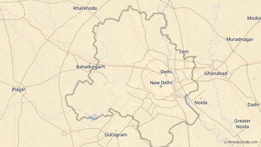 A map of Delhi, Indien, showing the path of the 21. Mai 2031 Ringförmige Sonnenfinsternis