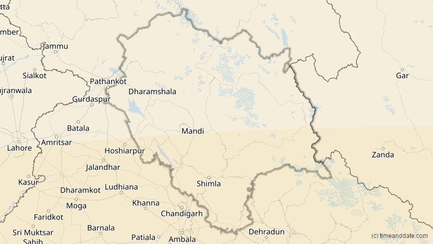 A map of Himachal Pradesh, Indien, showing the path of the 21. Mai 2031 Ringförmige Sonnenfinsternis