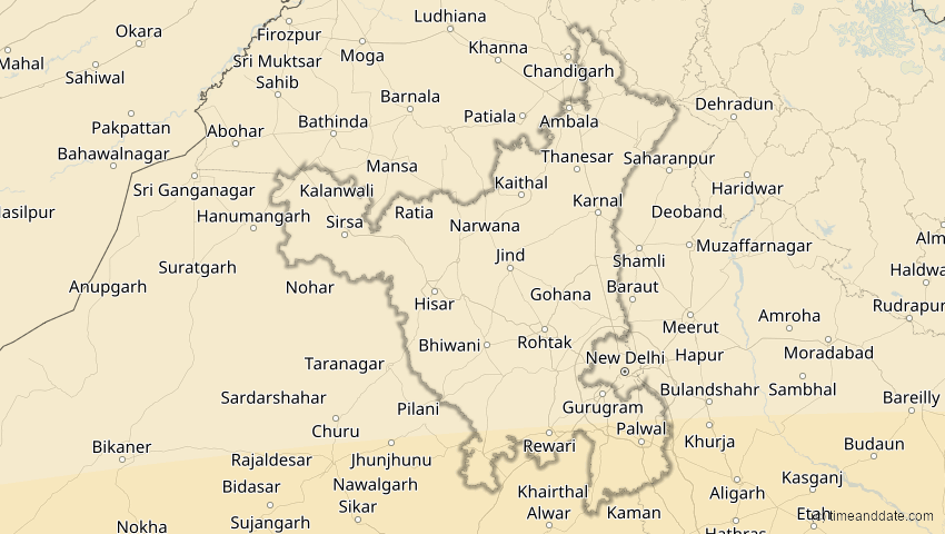 A map of Haryana, Indien, showing the path of the 21. Mai 2031 Ringförmige Sonnenfinsternis
