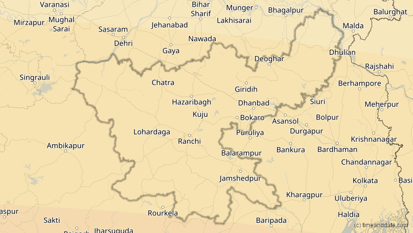 A map of Jharkhand, Indien, showing the path of the 21. Mai 2031 Ringförmige Sonnenfinsternis