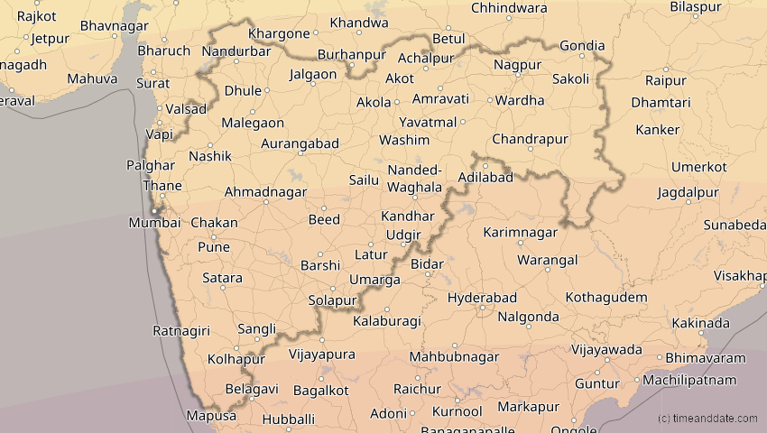 A map of Maharashtra, Indien, showing the path of the 21. Mai 2031 Ringförmige Sonnenfinsternis