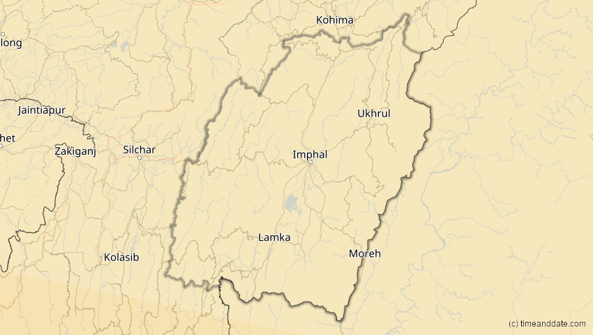 A map of Manipur, Indien, showing the path of the 21. Mai 2031 Ringförmige Sonnenfinsternis