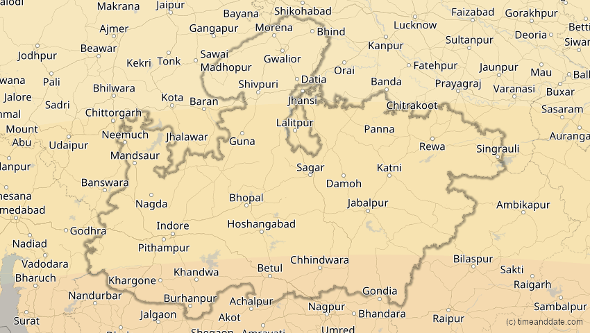 A map of Madhya Pradesh, Indien, showing the path of the 21. Mai 2031 Ringförmige Sonnenfinsternis