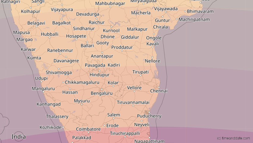 A map of Pondicherry, Indien, showing the path of the 21. Mai 2031 Ringförmige Sonnenfinsternis