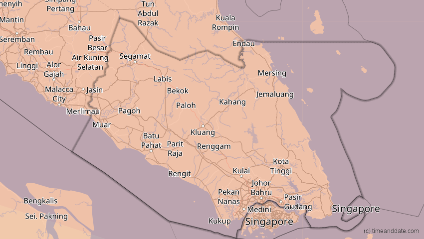 A map of Johor, Malaysia, showing the path of the 21. Mai 2031 Ringförmige Sonnenfinsternis