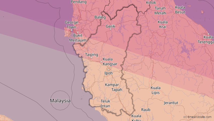 A map of Perak, Malaysia, showing the path of the 21. Mai 2031 Ringförmige Sonnenfinsternis