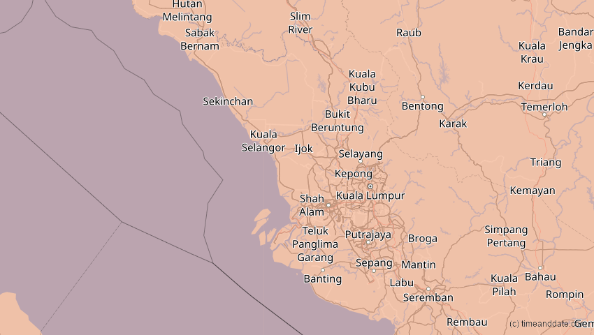 A map of Selangor, Malaysia, showing the path of the 21. Mai 2031 Ringförmige Sonnenfinsternis