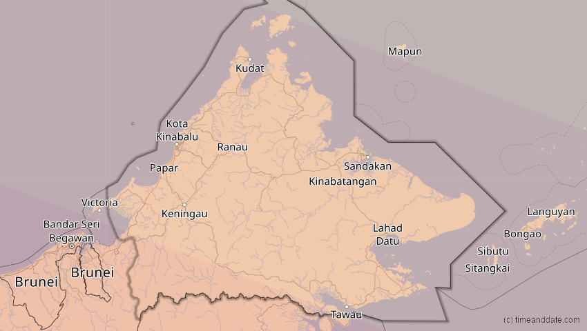 A map of Sabah, Malaysia, showing the path of the 21. Mai 2031 Ringförmige Sonnenfinsternis