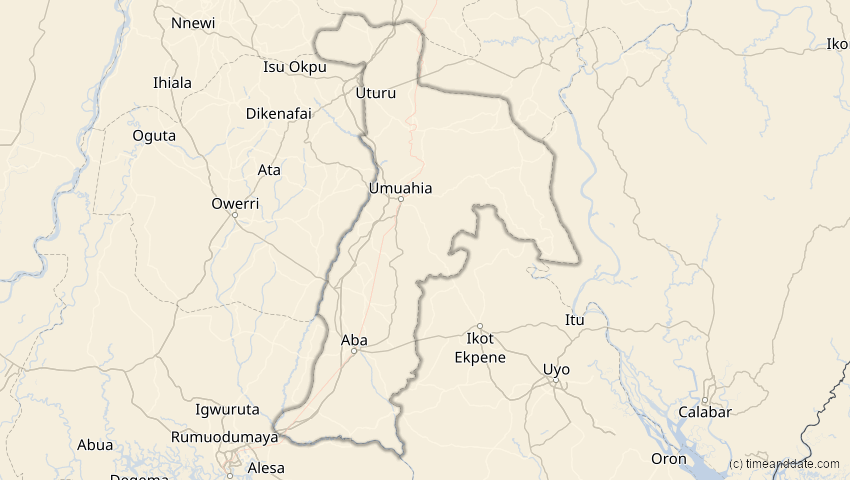 A map of Abia, Nigeria, showing the path of the 21. Mai 2031 Ringförmige Sonnenfinsternis