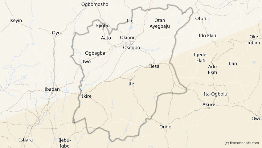 A map of Osun, Nigeria, showing the path of the 21. Mai 2031 Ringförmige Sonnenfinsternis