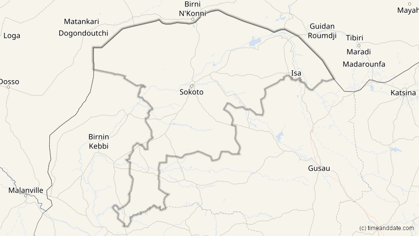 A map of Sokoto, Nigeria, showing the path of the 21. Mai 2031 Ringförmige Sonnenfinsternis