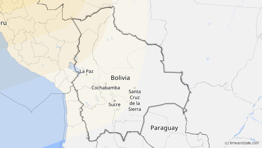 A map of Bolivien, showing the path of the 14. Nov 2031 Totale Sonnenfinsternis