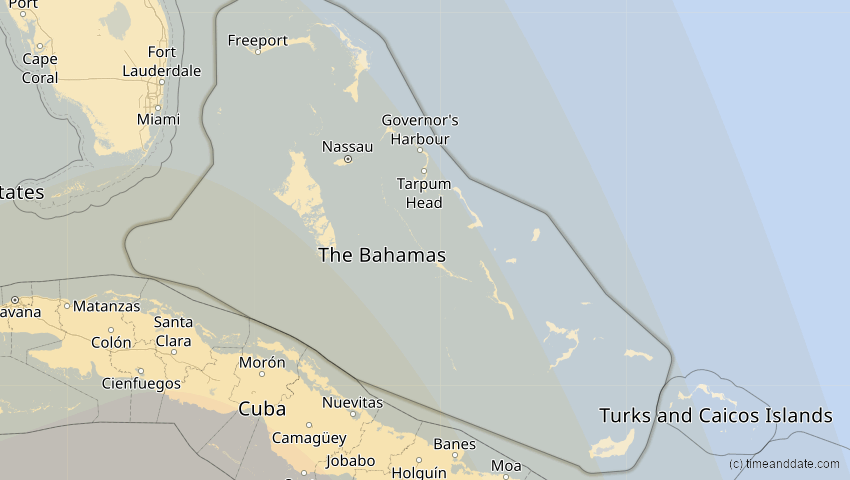 A map of Bahamas, showing the path of the 14. Nov 2031 Totale Sonnenfinsternis