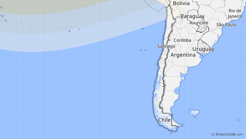 A map of Chile, showing the path of the 14. Nov 2031 Totale Sonnenfinsternis