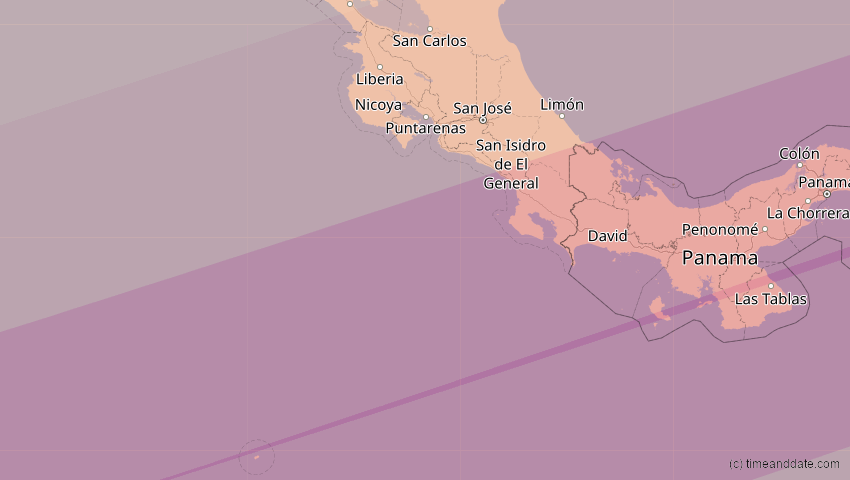 A map of Costa Rica, showing the path of the 14. Nov 2031 Totale Sonnenfinsternis