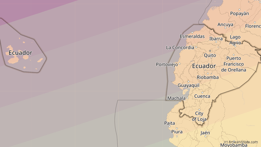 A map of Ecuador, showing the path of the 14. Nov 2031 Totale Sonnenfinsternis