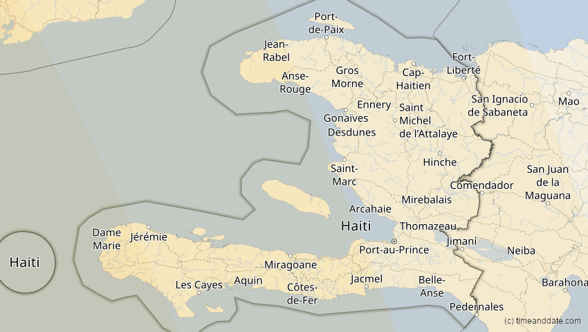 A map of Haiti, showing the path of the 14. Nov 2031 Totale Sonnenfinsternis