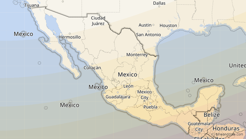 A map of Mexiko, showing the path of the 14. Nov 2031 Totale Sonnenfinsternis