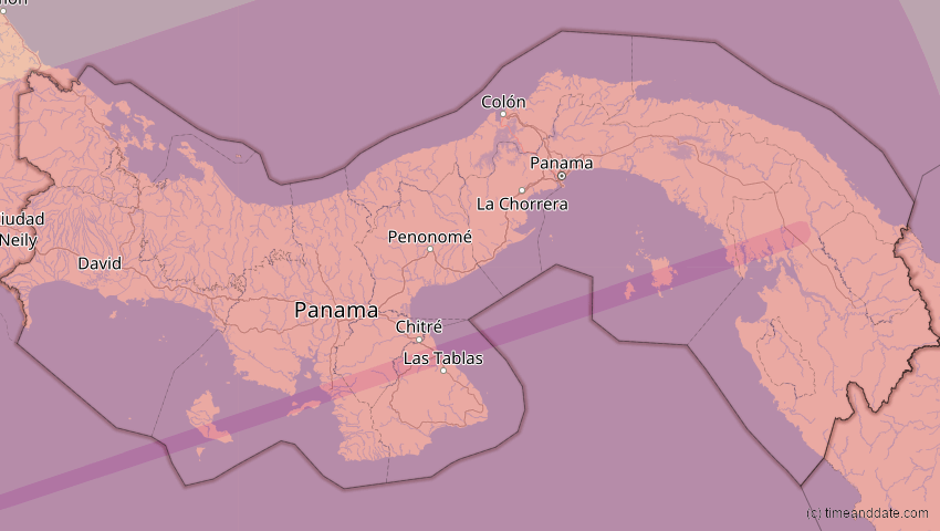 A map of Panama, showing the path of the 14. Nov 2031 Totale Sonnenfinsternis