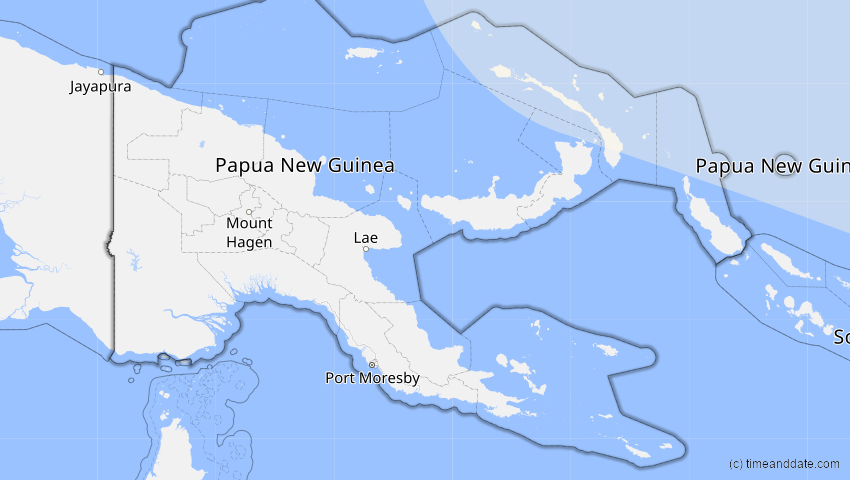 A map of Papua-Neuguinea, showing the path of the 15. Nov 2031 Totale Sonnenfinsternis