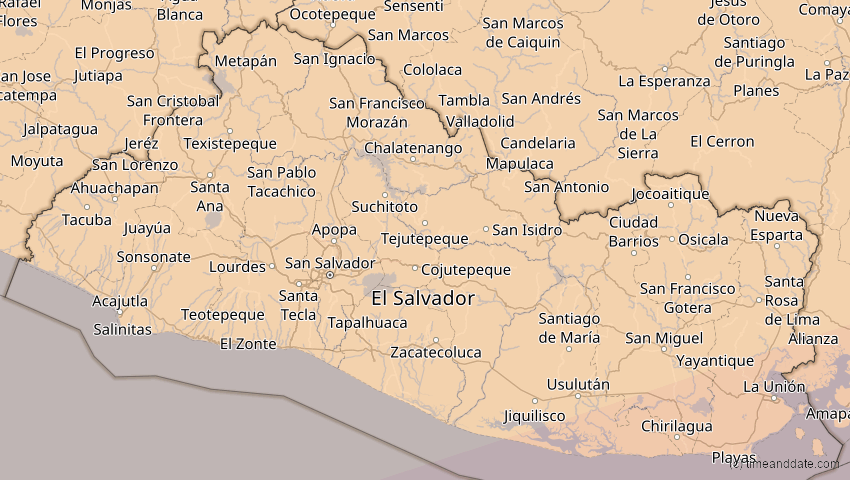 A map of El Salvador, showing the path of the 14. Nov 2031 Totale Sonnenfinsternis