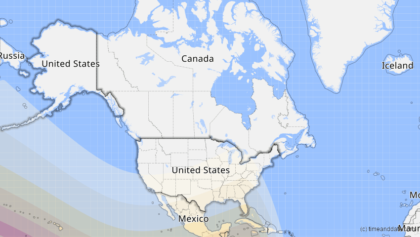 A map of USA, showing the path of the 14. Nov 2031 Totale Sonnenfinsternis