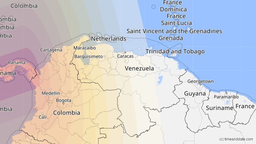 A map of Venezuela, showing the path of the 14. Nov 2031 Totale Sonnenfinsternis