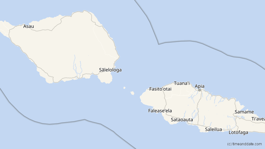 A map of Samoa, showing the path of the 15. Nov 2031 Totale Sonnenfinsternis