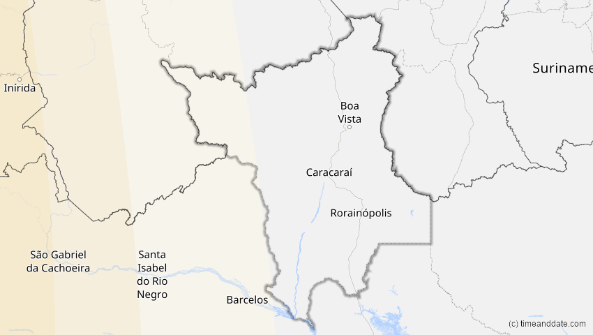 A map of Roraima, Brasilien, showing the path of the 14. Nov 2031 Totale Sonnenfinsternis