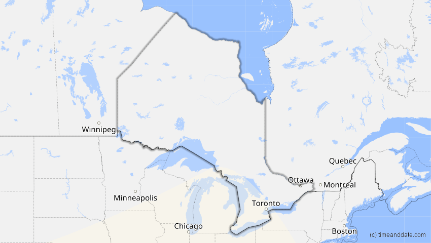 A map of Ontario, Kanada, showing the path of the 14. Nov 2031 Totale Sonnenfinsternis