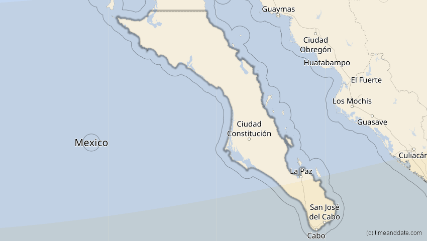 A map of Baja California Sur, Mexiko, showing the path of the 14. Nov 2031 Totale Sonnenfinsternis