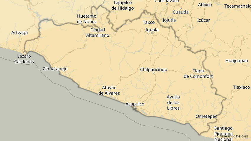 A map of Guerrero, Mexiko, showing the path of the 14. Nov 2031 Totale Sonnenfinsternis