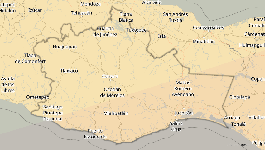 A map of Oaxaca, Mexiko, showing the path of the 14. Nov 2031 Totale Sonnenfinsternis
