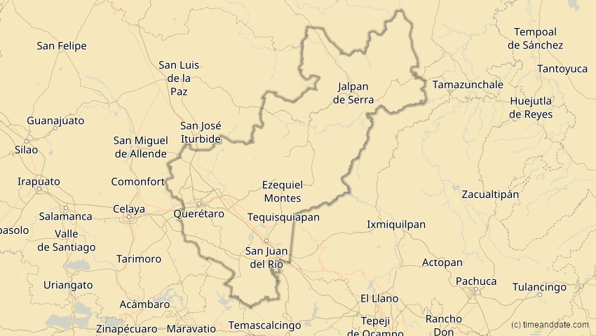 A map of Querétaro, Mexiko, showing the path of the 14. Nov 2031 Totale Sonnenfinsternis