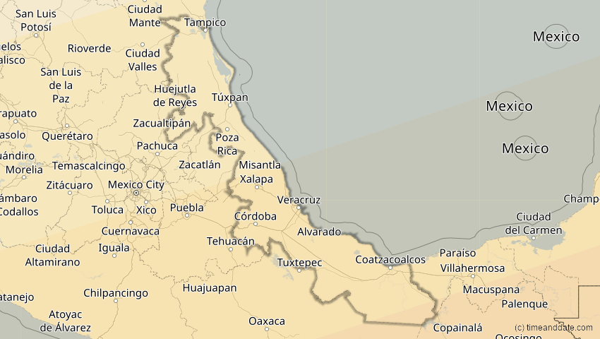 A map of Veracruz, Mexiko, showing the path of the 14. Nov 2031 Totale Sonnenfinsternis